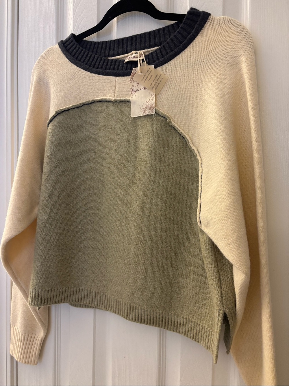 NWT Hem & Thread Boutique Colorblock Sage Green Sweater M